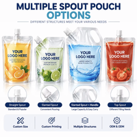 Pochettes souples transparentes personnalisées avec bec verseur, qualité alimentaire, pour jus, boissons, liquides, avec bouchon à vis, emballage en plastique
