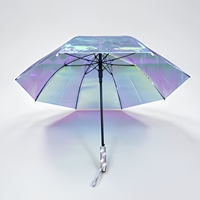Parapluie Automatique Personnalisé OEM ODM Moderne, Tendance, Réfléchissant la Lumière, Holographique, Irisé, Transparent, à 8 Baleines, à Manche Long et Droit