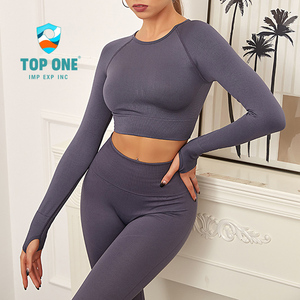 TopOne femmes tricot sans couture antichoc à manches longues Fitness pantalon Yoga ensemble Gym Fitness ensembles - Product Image 4