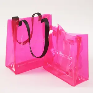 Custom Colorful Transparent Gift Pvc Bag Clear Shopping Pvc Tote Bag With Logo Print for Her Barbie Pink Bag