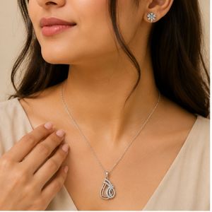 Ensemble collier pendentif et boucles d'oreilles en argent 925, ensemble de bijoux floraux élégants pour femmes, pendentif en argent sterling - Product Image 6