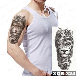 Atacado ouro preto henna-Tatuagem adesiva meio braço traseiro, temporária, rosa, sexy, corpo, novo, leão, tribal, desenhos, à prova d'água