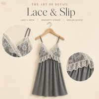 Robe Courte Exclusive en Modal Doux et Rayonne avec Bordure en Dentelle, Nuisette Sexy Minimaliste pour la Détente du Week-end et l'Usage Quotidien à la Maison