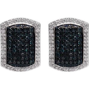 Ornaatis Diamond <b>Stud</b> <b>Earrings</b> 1.87 Cttw Round Cut White Blue In 925 Sterling <b>Silver</b> Prong Setting For Women - Product Image 2
