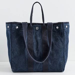 Women's DIY Large Navy Cotton <b>Canvas</b> Waterproof Tote Bag Snap Closure Custom Logo Summer Autumn Winter Fashion Shoulder Shopping - Product Image 1