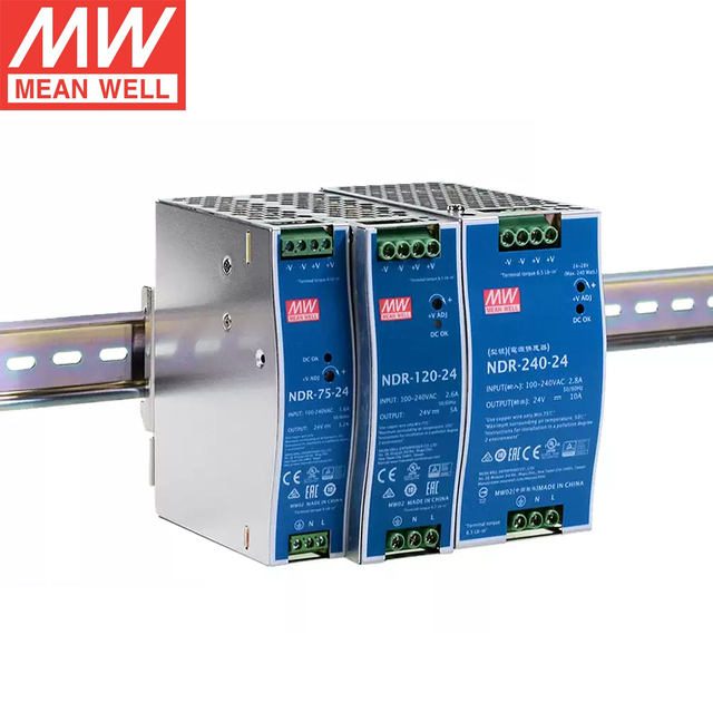 MeanWell NDR Series DIN Rail Power Supply 75W 120W 240W 480W 12V 24V 48V Industrial Grade for PLC Control System