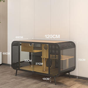 Özel katı All-in-One ahşap kedi çöp kapalı çiçek desen çelik yapı büyük uzay kedi kafes ve oturma odası TV kabine - Product Image 4