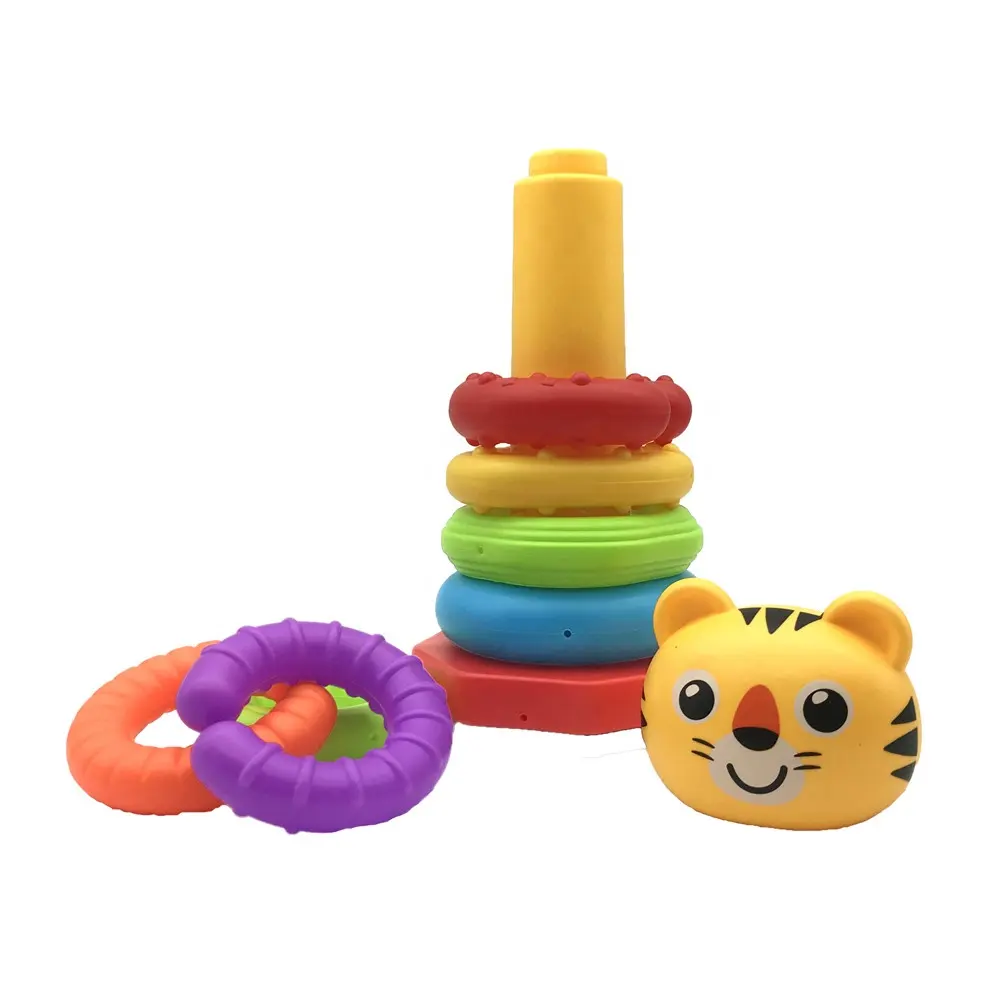 Multicolor Baby Baby Peuter Kinderen Sorteer Voor 1 Jaar Oude Gestructureerde Oppervlakken Up Cirkels Stem Stapelen Ring Speelgoed Stack Cup toren