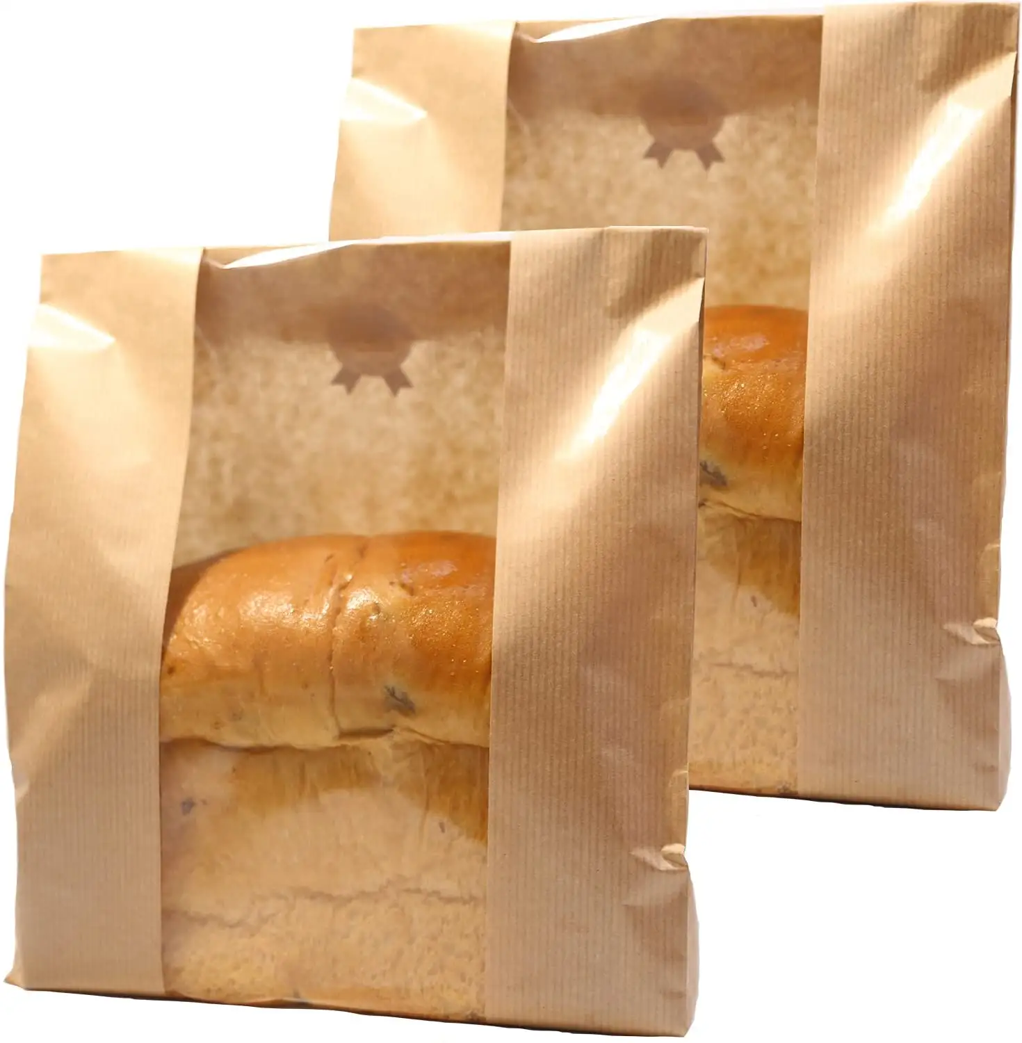 Tas Roti Kertas Kraft Cetak Kustom dengan Stiker Segel Jendela Kemasan Kantong Roti Penyimpanan Kemasan Makanan
