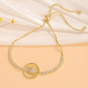 Evil Eye <b>Bracelet</b> Gold And White <b>Copper</b> Plated Zircon Adjustable Clasp Women Jewelry Geometric Chain Summer 2024 - Product Image 4
