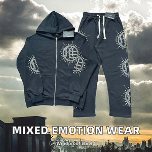 Sudadera con capucha y media cremallera de ajuste holgado para otoño, sin forro, con bordado 3D de motivos mixtos, y pantalones largos casuales de color liso. - Product Image 2