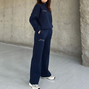 Set di tuta in pile di cotone morbido <span class=keywords><strong>e</strong></span> pesante di alta qualità per le donne mezza Zip felpe <span class=keywords><strong>e</strong></span> jogger con ricamo - Product Image 3