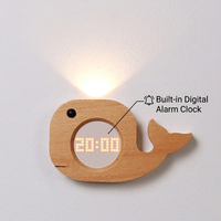 Jam Alarm Digital Sensor Gravitasi 2-in-1 Kayu Solid USB LED Lampu Dinding Magnetik Samping Tempat Tidur Putih