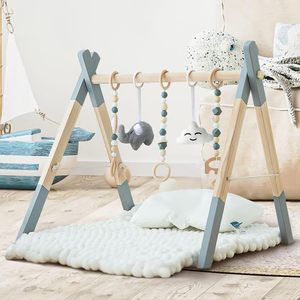 Gimnasio de Juego para Bebés de Madera con Acabado Natural, Gimnasio de Actividades para Bebés de Madera de Pino con 5 Juguetes Sensoriales Colgantes - Product Image 3