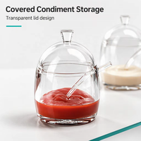 Ensemble de pots à condiments en acrylique transparent de qualité alimentaire |   Couvercle anti-poussière, cuillère et plateau inclus |   Organisateur d'épices et de sauces pour la maison, la cuisine et le restaurant