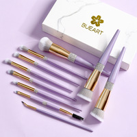 En Gros Magnifique Professionnel Cheveux Synthétiques 10 Pièces Violet Lilas Avec Diamant Pinceaux de Maquillage Fond de Teint et Anti-cernes