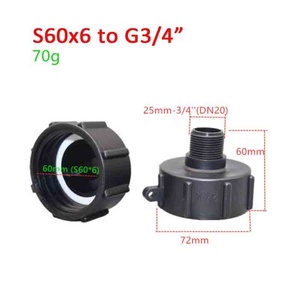 ตัวแปลงท่อน้ำฝน IBC ขนาด S60 X 6 เป็น G3/4" สำหรับถังเก็บน้ำ  อะแดปเตอร์ต่อถังน้ำฝน  อะแดปเตอร์สำหรับถังน้ำสวน - Product Image 2