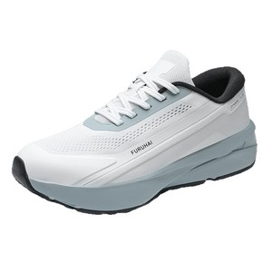 Chaussures de course en maille tricotée bicolores blanc-gris à lacets, confortables et amortissantes, avec semelle épaisse, idéales pour les sorties en ville le week-end et les loisirs en parc. - Product Image 3