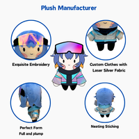 Lunettes de soleil Cyberpunk Aurora Anime Holo Google, poupée en peluche personnalisée, jouet en peluche bleu technologique pour cadeaux
