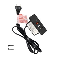 Hub USB-C noir 20W, prise de courant encastrée pour bureau/table avec charge rapide, 4 ports USB, matériau ABS