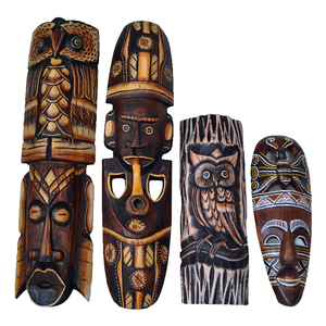 Masques sculptés en bois massif Tailai, design personnalisé multifonctionnel, à suspendre au mur, pour restaurant, bureau, salon - Product Image 1