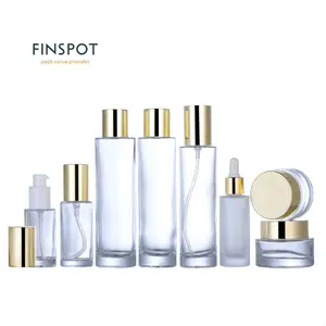 Cosmetic Glass Serum Lotion Pump Bottle with Gold round Cap 30g 50g 40ml 100ml 120ml Screen-Printed Surface Cream Pump Bottles