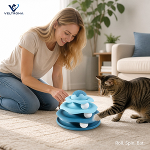 Juguete Giratorio de 3 Niveles para Gatos, Pista de Bolas Rodantes, Torre de Juego Interactiva para Gatos en Interiores, Diseño de Borde Festoneado, 4 Opciones de Color - Product Image 3