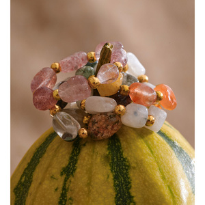 JINYOU 5115 絶妙なマルチカラー ユニセックス 天然石ビーズリング ステンレススチールアクセント付き伸縮性リング ギフトに - Product Image 3