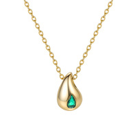 Collier en forme de larme plaqué or 14 carats en laiton, vente chaude |   Pendentif goutte d'eau en pierre vertes facettées |   Chaîne délicate pour clavicule pour femmes