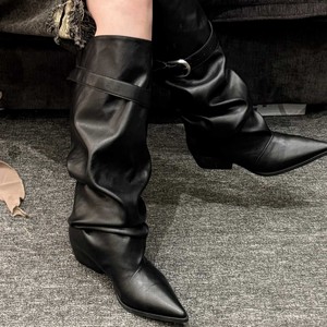 Botas de Ante Sintético por Encima de la Rodilla con Punta Puntiaguda y Correa con Hebilla, Tendencia de Moda Otoñal, Botas para Mujer - Product Image 3