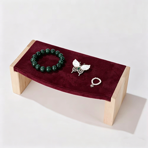 Three-Tier <b>Sliding</b> Velvet Jewelry Display Stands With Natural Wooden Frames For Retail Boutiques And Product Photography - Product Image 2