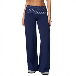 Pantalon de yoga à jambes larges pour femmes, avec taille pliable, motifs à pois et rayures, pantalon de sport extensible évasé pour le fitness et l'entraînement - Product Image 4
