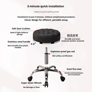 Tabouret de beauté en métal avec roulettes, pivotant et réglable en hauteur, pour salon, maquillage, coiffure, manucure, bar, travail - Product Image 3