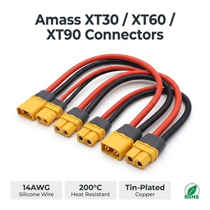 موصلات أماس XT30 وXT60 وXT90 ذكر وأنثى، كابل بطارية ليثيوم بوليمر، سلك سيليكون، حزمة أسلاك - Product Image 1