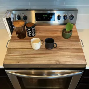 Acacia Wood Gas Stove Top Cover With Handles Bamboo Noodle Board Stove Cover For Electric Gas Stove Top