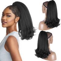 Extensions de Cheveux Humains Queue de Cheval Ondulée Naturelle Avec Pince et Cordon, Cheveux Brésiliens Remy Pour Femmes