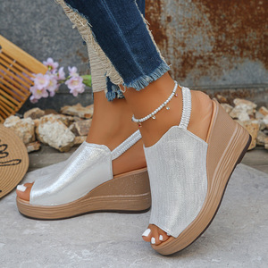 Women Wedge <b>Sandals</b> Wholesale European and American Big Fish Mouth Summer New Thick Bottom Roman <b>Sandals</b> - Product Image 6