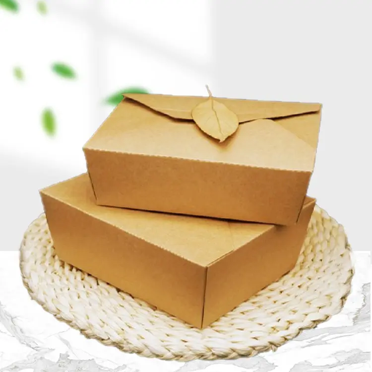 Conteneur alimentaire recyclable jetable de qualité, emballage en papier brun, restauration rapide à emporter, boîte à déjeuner en papier Kraft