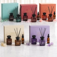 Coffret Cadeau Diffuseur à Bâtonnets en Bois de Poirier et Cristal d'Osmanthus OEM Personnalisé avec Bol en Pierre Précieuse Verte et Huile Parfumée pour Cadeaux de Mariage