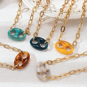 Joyería de moda 18K oro Acero inoxidable clavícula cuello cadena collar ovalado cerdo nariz resina colgante collar para mujer - Product Image 4