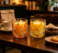 Pot à bougie en verre transparent avec motif de citrouille peint à la main, décoration d'automne pour la maison, Halloween, Thanksgiving, vente en gros