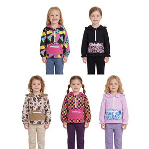 Preordina la <span class=keywords><strong>felpa</strong></span> <span class=keywords><strong>con</strong></span> cappuccio e mezza <span class=keywords><strong>zip</strong></span> Yawoo GT0624 per bambine, <span class=keywords><strong>con</strong></span> stampa leopardata e blocchi di colore. - Product Image 1