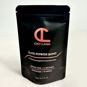 Pochette noire autoportante écologique personnalisée, petit sachet refermable pour emballage cosmétique, idéal pour les colle à cils - Product Image 1