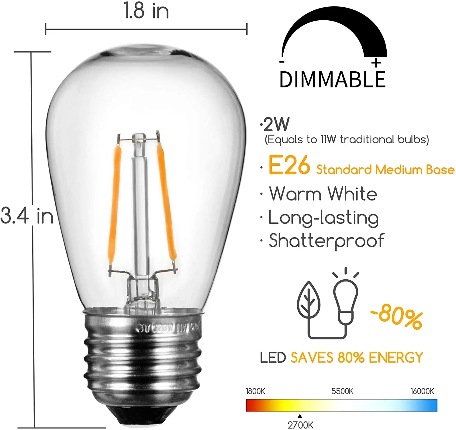 Lampadine di ricambio a LED E26 E27 S14 infrangibili più vendute di Amzone, adatte per luci stringa patio esterno commerciale, confezione da 25
