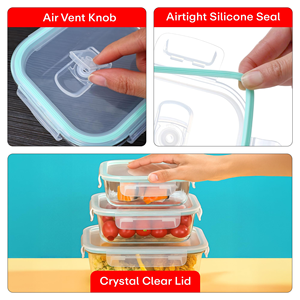 High Borosilicate Glass Storage Containers With Snap Locking Glass Lids Perfect for Meal Office <b>Lunches</b> and Homemade - Product Image 3