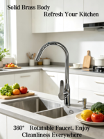 Robinet de cuisine et de salle de bain moderne de haute qualité pour hôtels et centres commerciaux, mitigeur chaud/froid rotatif en acier inoxydable finition chromée, à poser sur comptoir