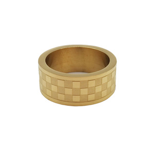 yunnique Men's Stainless Steel 3D Mosaic Grid <b>Ring</b> Electroplated 18K Gold Geometric Pattern Jewelry Gift - Product Image 5