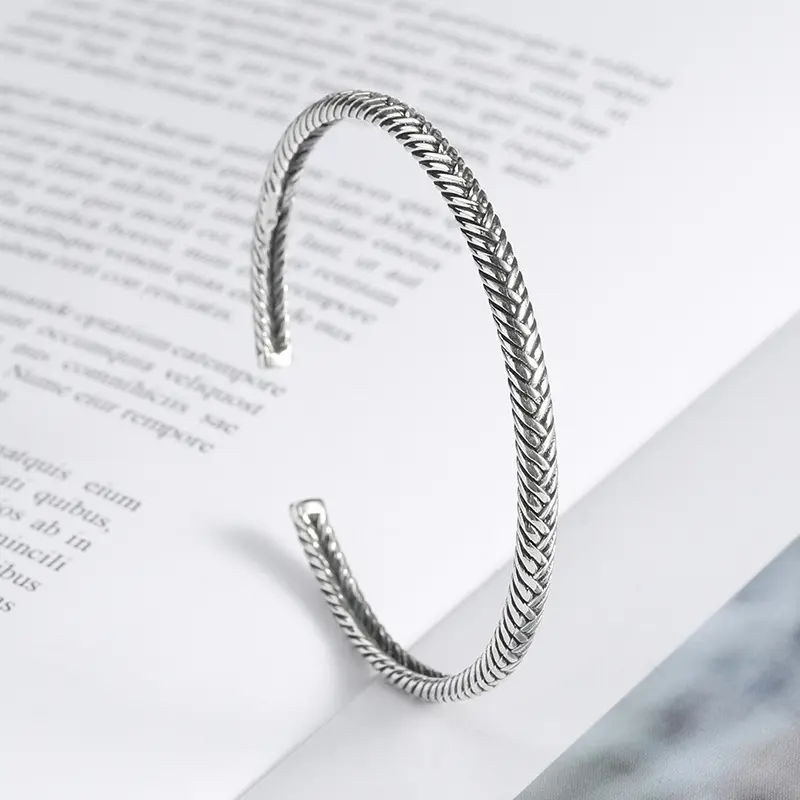 Retro Thai Silver Personalized Bracelet Simple and Versatile Open Bracelet for Couples