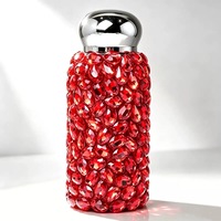 Gourde isotherme en acier inoxydable avec strass rouges, bouteille thermique portable pour les voyages, le bureau, ou comme cadeau