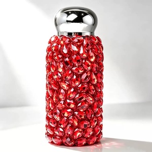 Vaso Térmico Aislado con Pedrería Roja, Botella Térmica Portátil de Acero Inoxidable para Viajes, Oficina, Regalo - Product Image 3